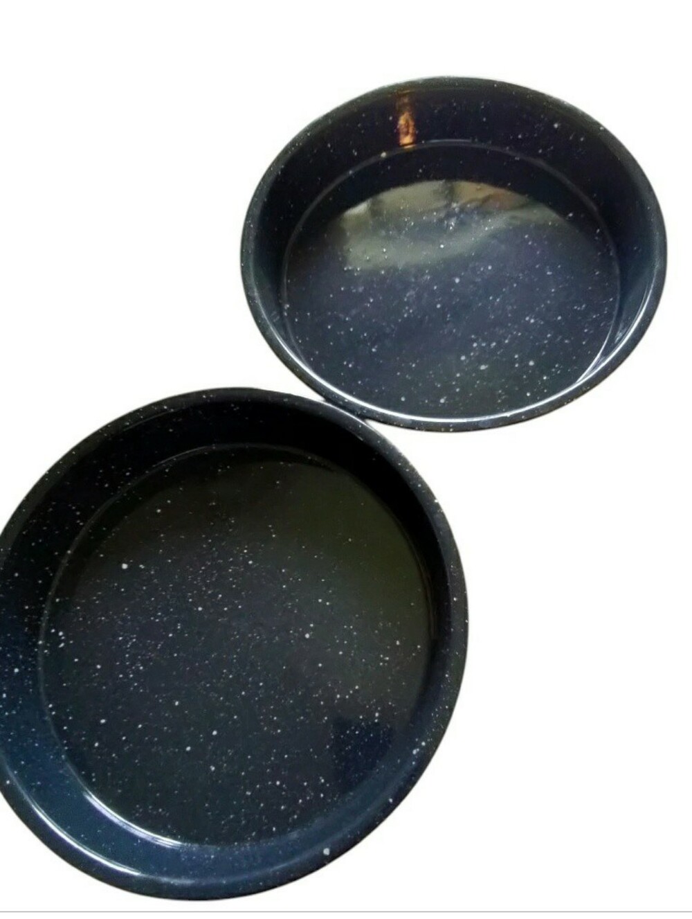 VTG Enamelware 9" Round Cake Pan Bundle Of 2 Black Speckled